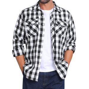Contrasting Colors Checked Slim Fit Long Sleeved Shirt with Pocket Black White